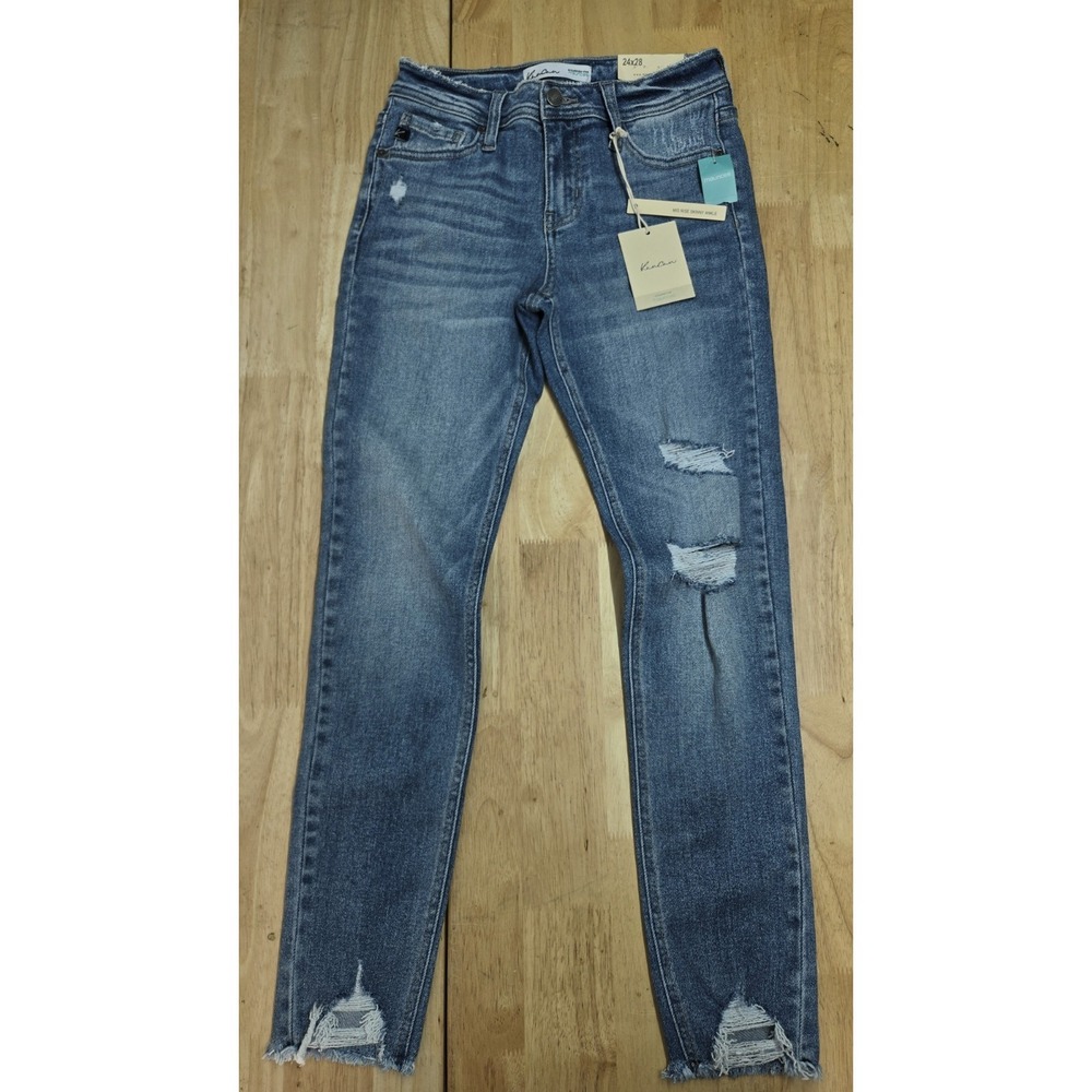 KanCan Mid Rise Raw Hem Distressed Ankle Skinny Jeans 24x28" Light Wash